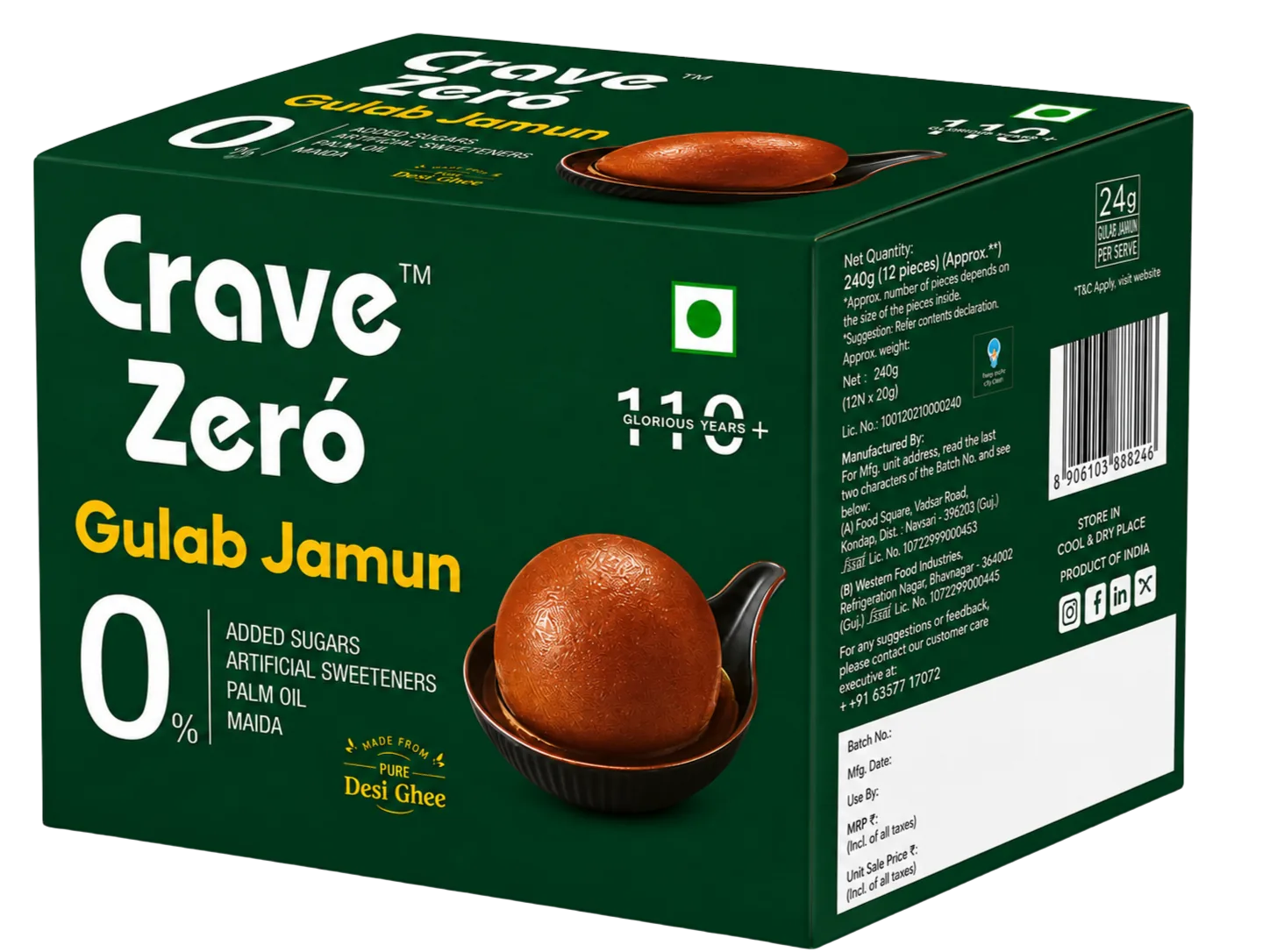 Crave Zero no added sugar Gulab Jamun pack